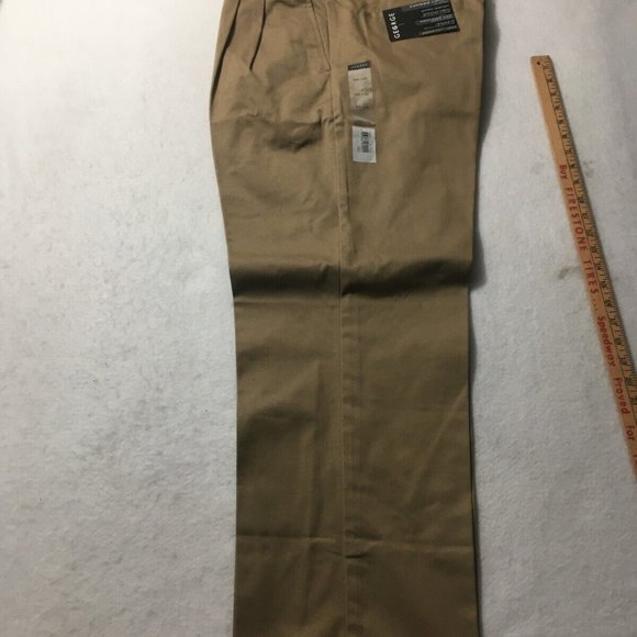 George Pants Men's 36X30 Combed Cotton khaki Pleated Cuffs Relaxed New With Tags - Picture 1 of 6